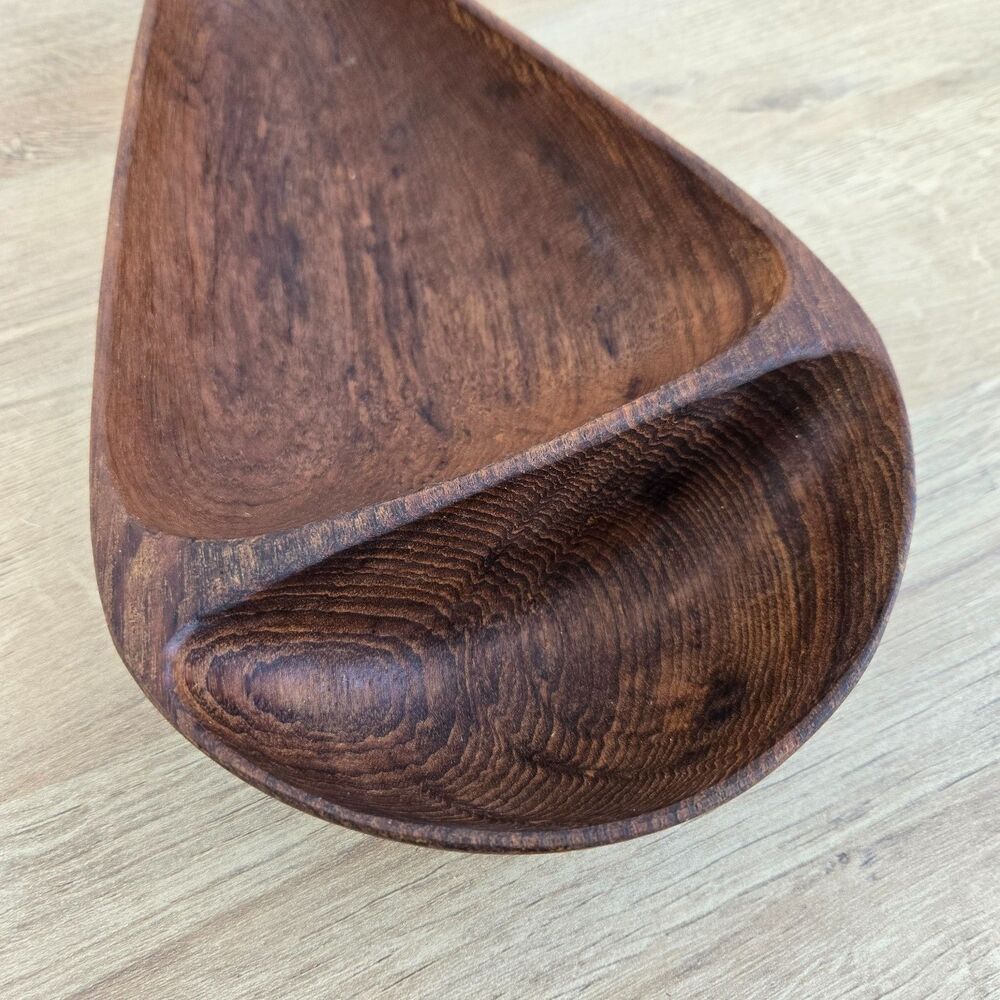 Stig Sandqvist Long 14.5" Teak Divided Wood Bowl Organic Design Marked Sweden SS - Picture 4 of 9